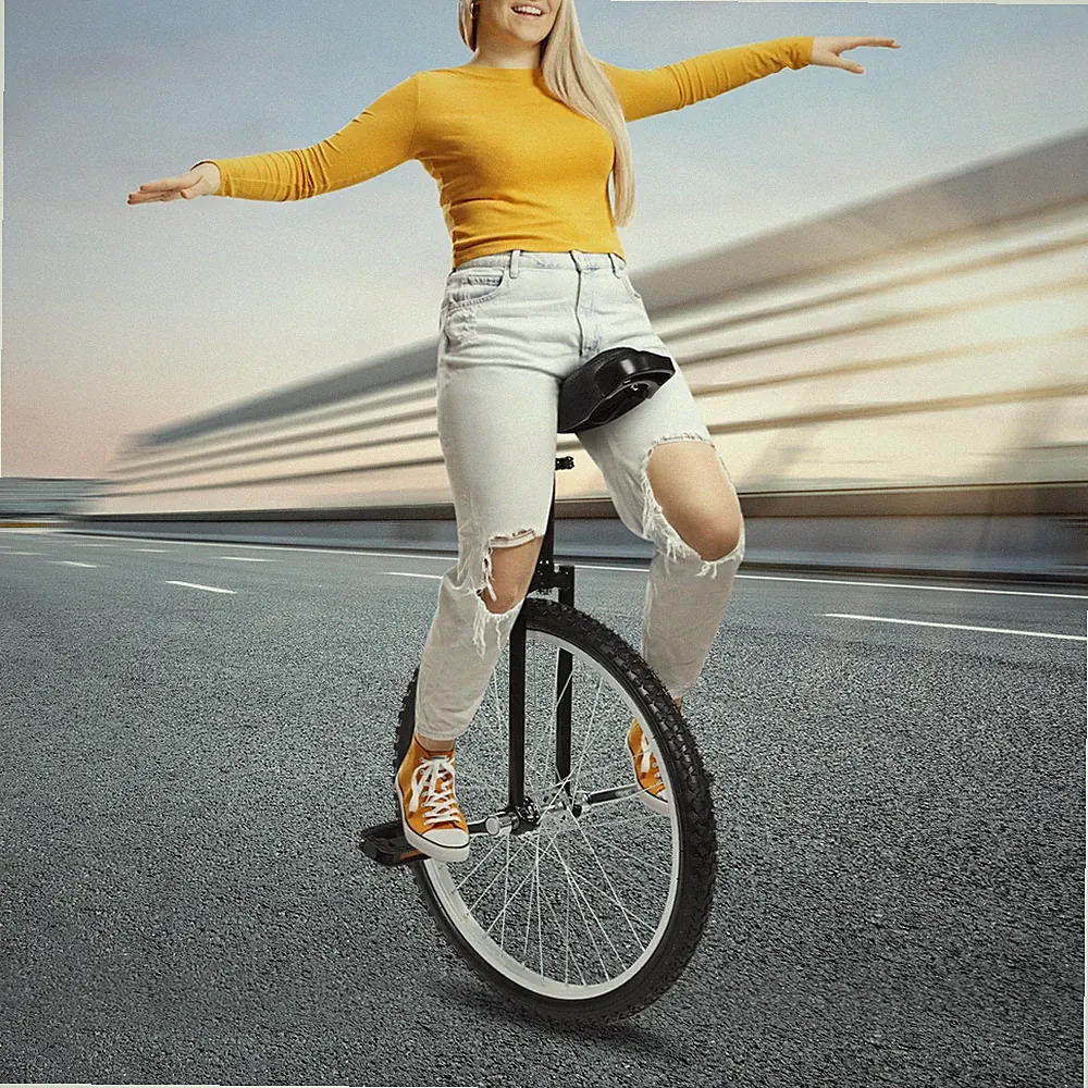 24 In Unicycle Adjustable Height Ride Bike Unisex Adult Steel Frame Bicycle US