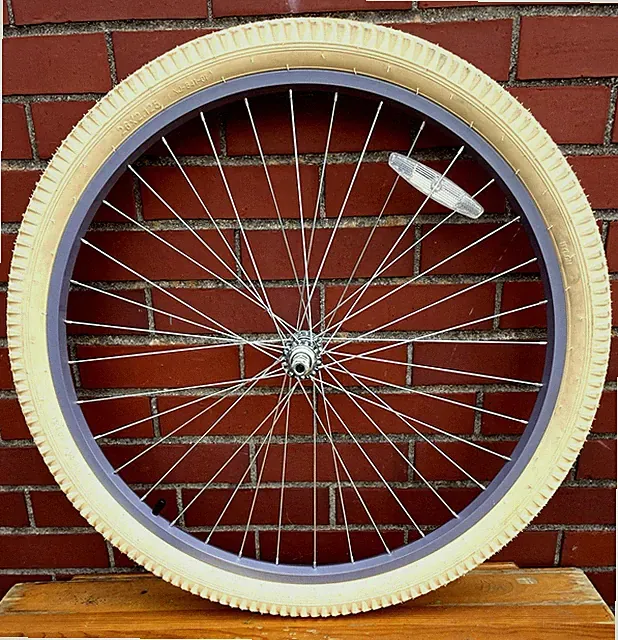 26" Bicycle Front Silver Wheel with 2.125" Cream Tire Beach Cruiser Bike #D7