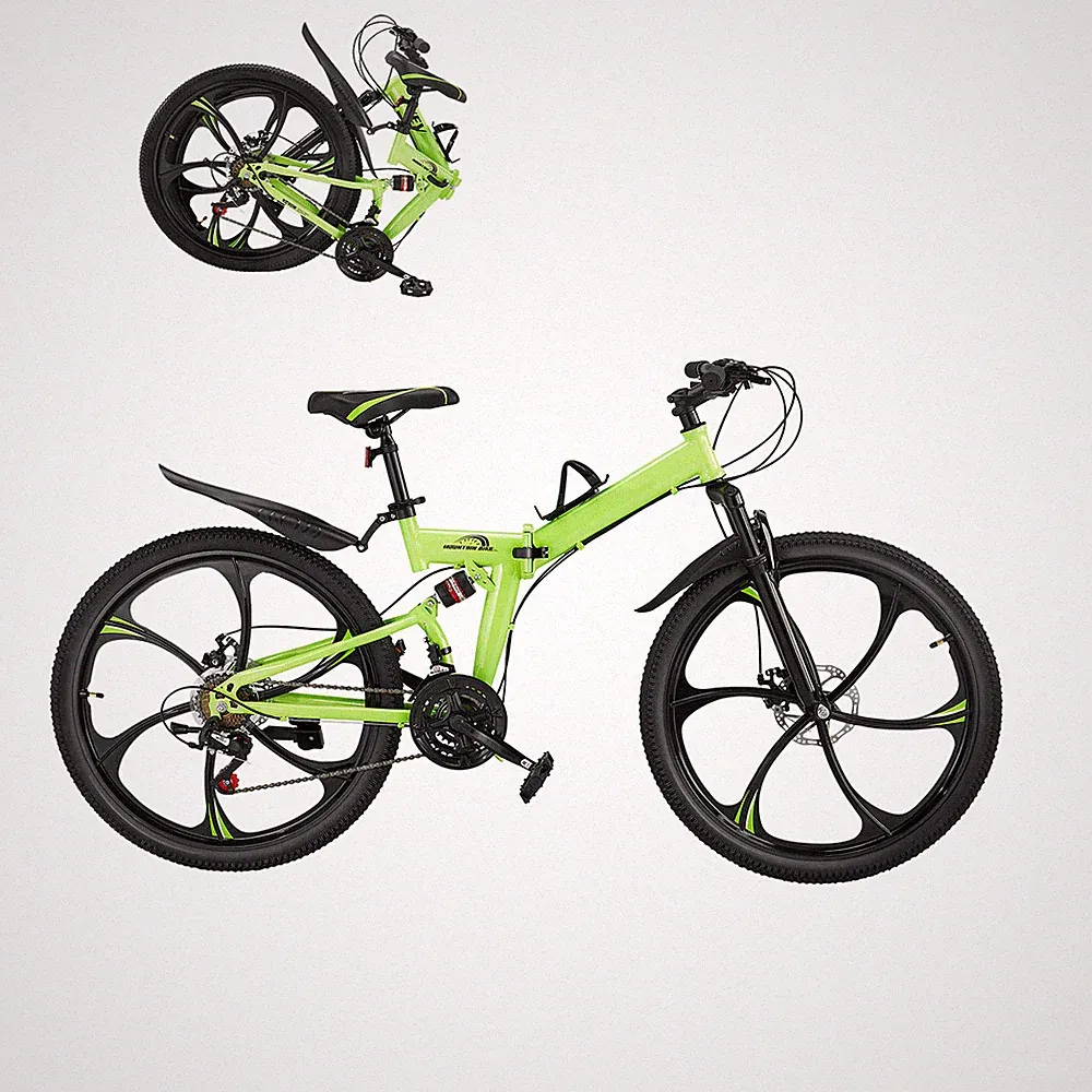 26" Folding Mountain Bike MTB Bicycle 21 Speed Full Suspension Dual Disc Brakes