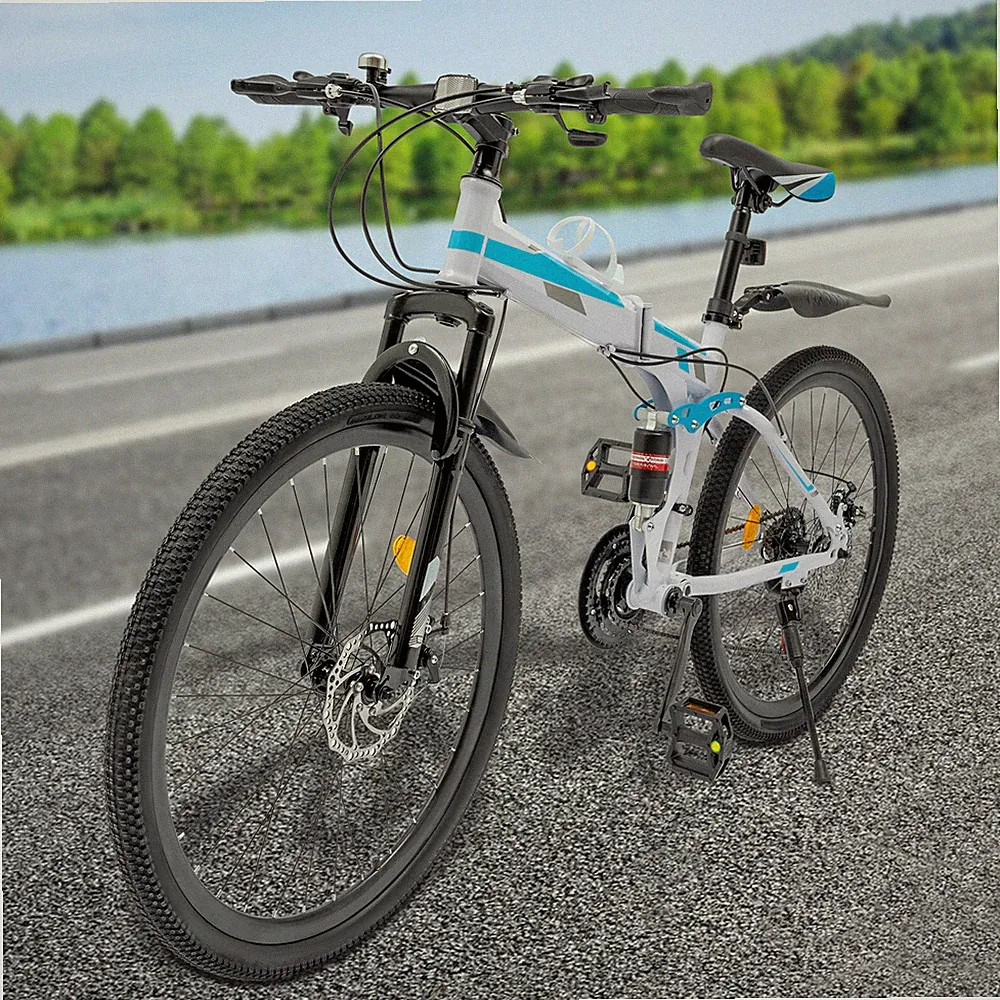 26" Mountain Bike Folding 21 Speed Men Women Bikes Dual Disc Brake MTB Bicycle