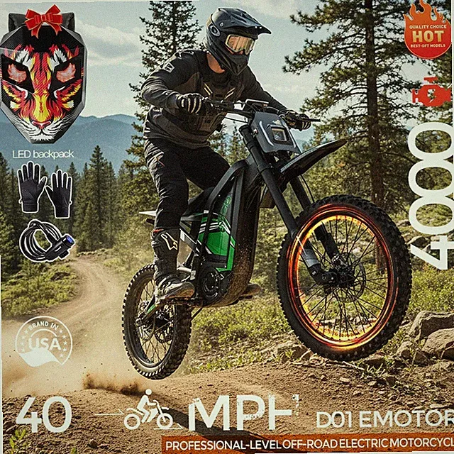 ECLIO 19" E-Dirt Bike 4000W Peak Fat Tires 40MPH E-Motorcycle with LED Backpack