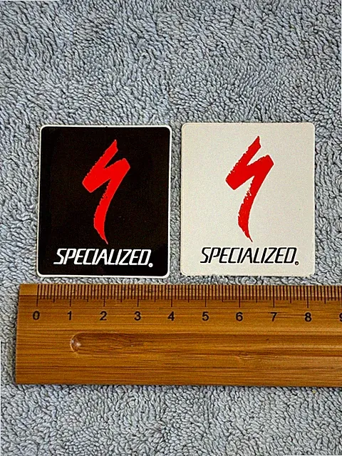 Specialized bicycles Logo Stickers 1.5" x 1 7/8" - Black and WHITE and Red [ssg]
