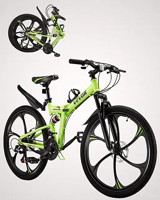 VEVOR 26 inch Folding Mountain Bike, MTB Bicycle with Full Suspension, 21-speed